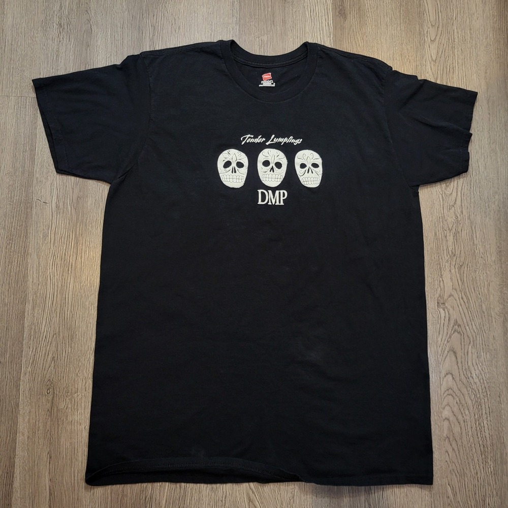 Hanes Men's Shirt Black Tender Lump lings DMP Skull, Skeleton At Back Sz XL